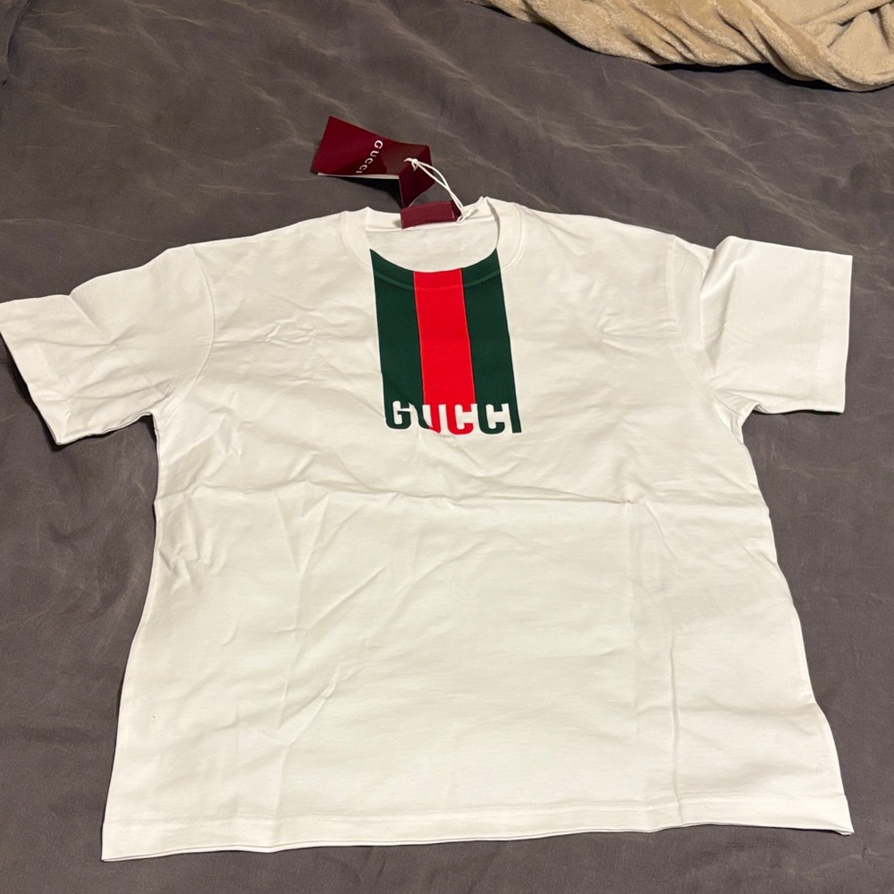 Gucci White Tee with Red and Green Accents
